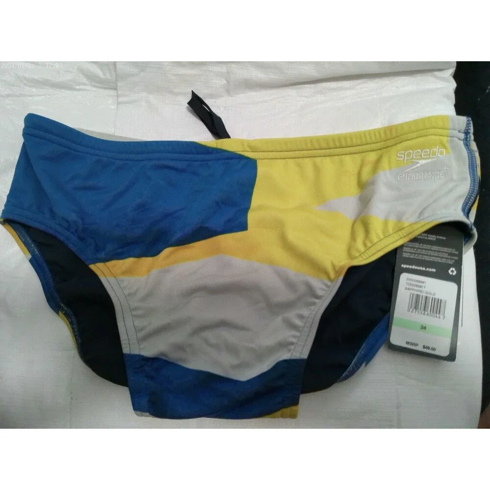 Speedo Men's Swim Brief Size 34 Glimmer Brief Sapphire/Gold Endurance+ NIB